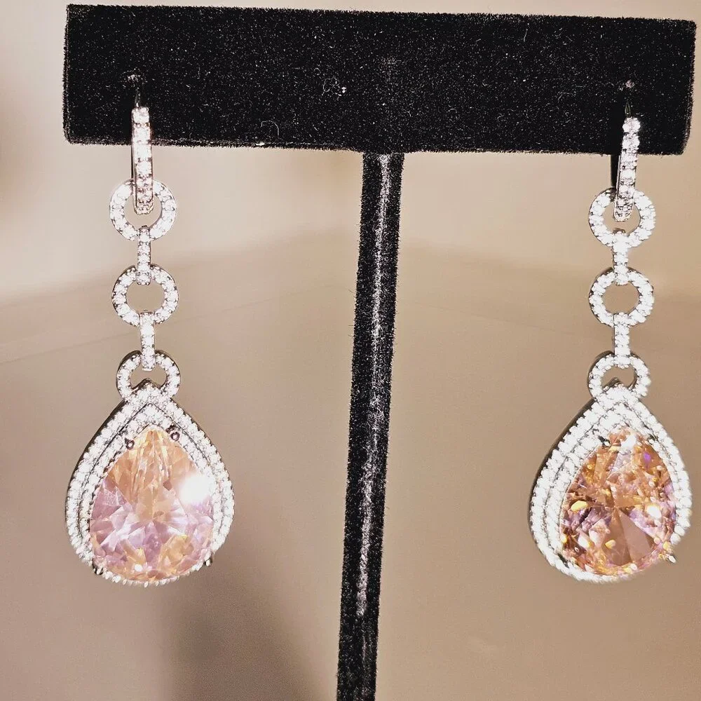 Pink Pear Drop Dangle Earring - Picture 3 of 4